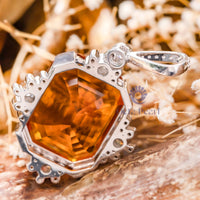 Large Orange Emerald With Round Cut CZ Stone Bezel Set Gemstone 925 Silver Pendant For Women