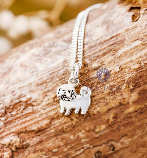 925 Sterling Silver Cute Maltese Dog Charm Pendant Necklace For Animal Lover & Kids