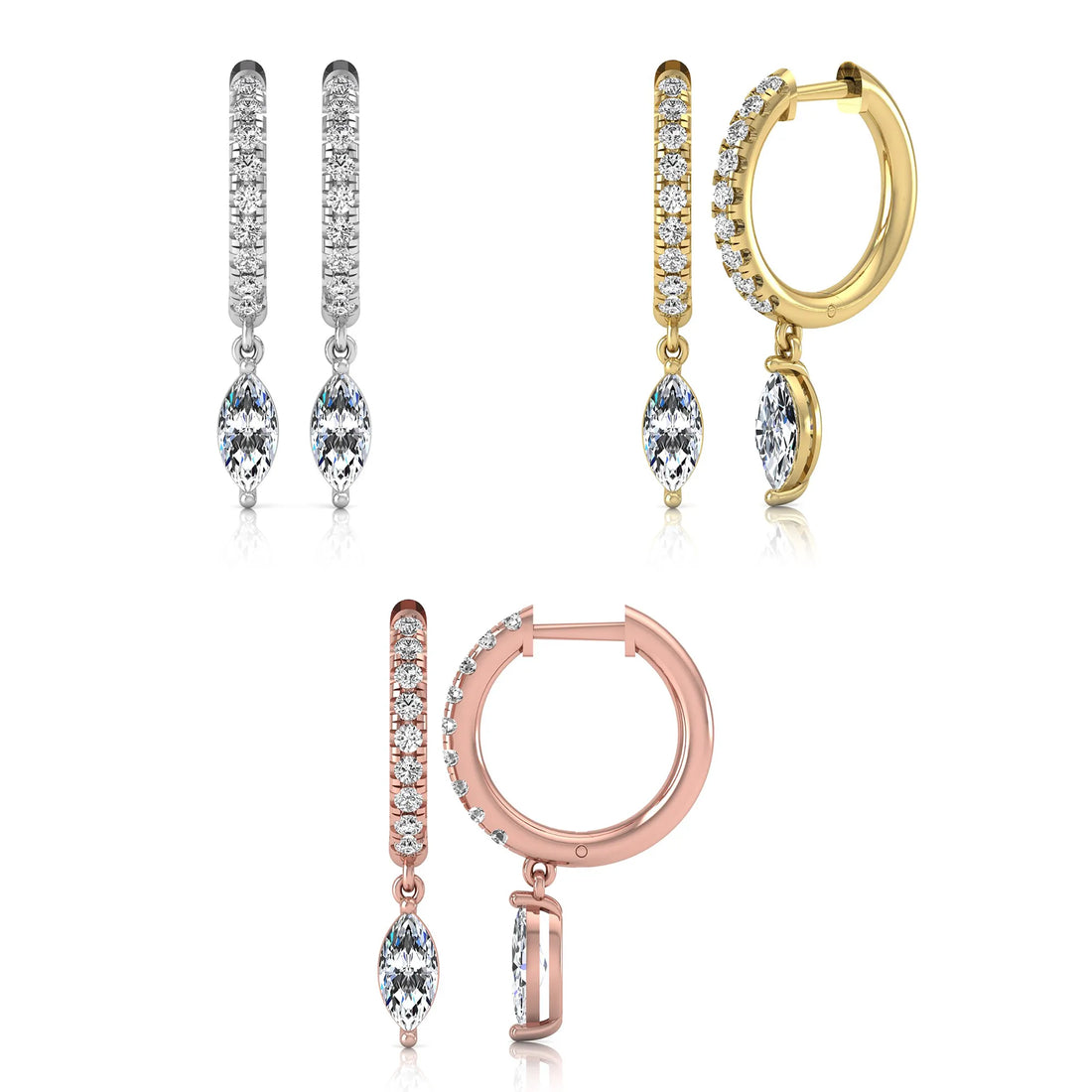 OctaPearl Marquise & Round Lab Grown Diamond Hoop Drop Earrings