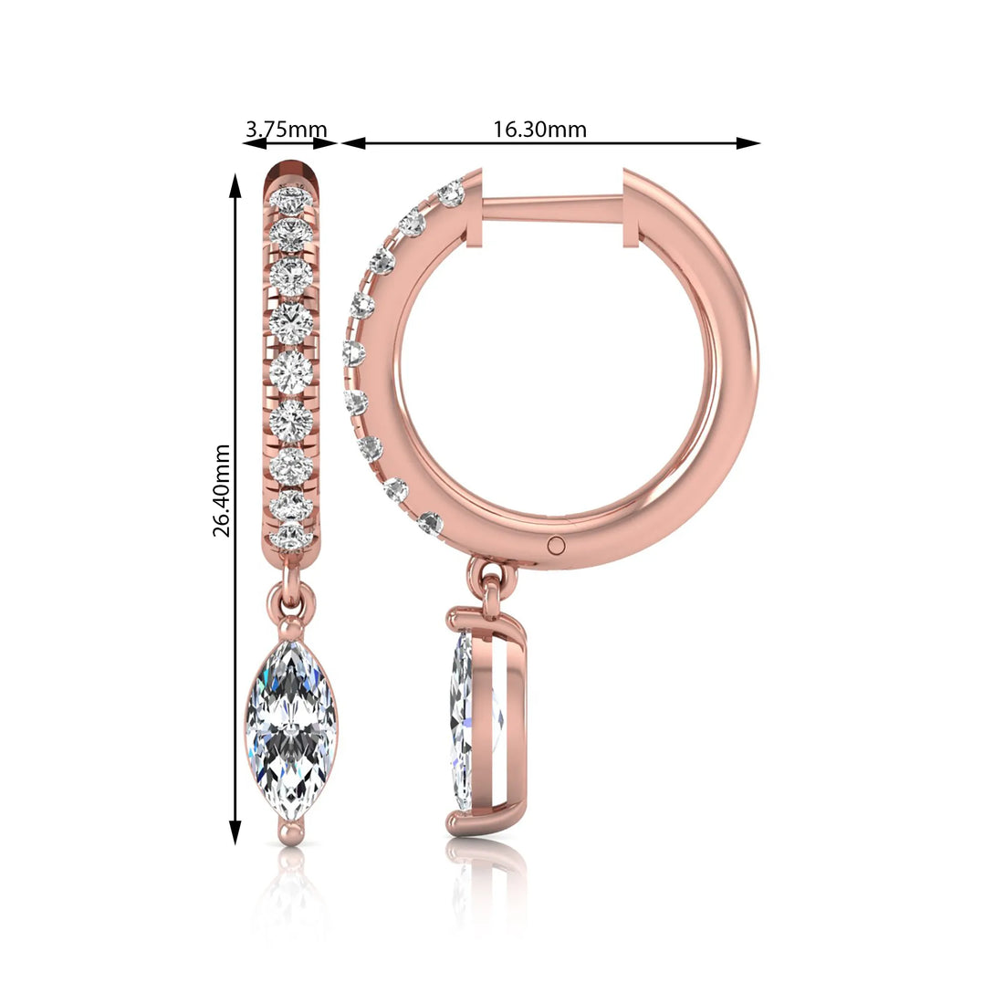 OctaPearl Marquise & Round Lab Grown Diamond Hoop Drop Earrings