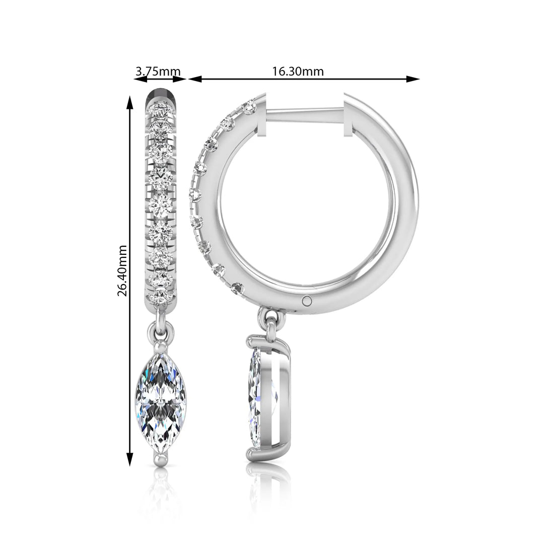 OctaPearl Marquise & Round Lab Grown Diamond Hoop Drop Earrings