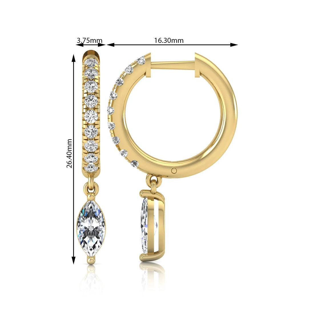 OctaPearl Marquise & Round Lab Grown Diamond Hoop Drop Earrings