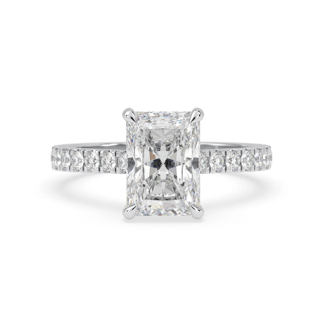 OctaPearl 3.50 ct Radiant Hidden Halo Lab Grown Diamond Pave Engagement Ring