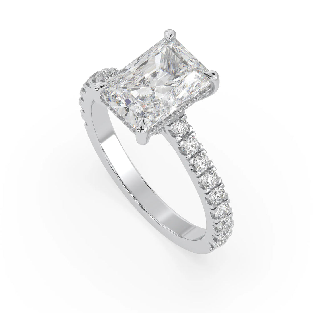 OctaPearl 3.50 ct Radiant Hidden Halo Lab Grown Diamond Pave Engagement Ring
