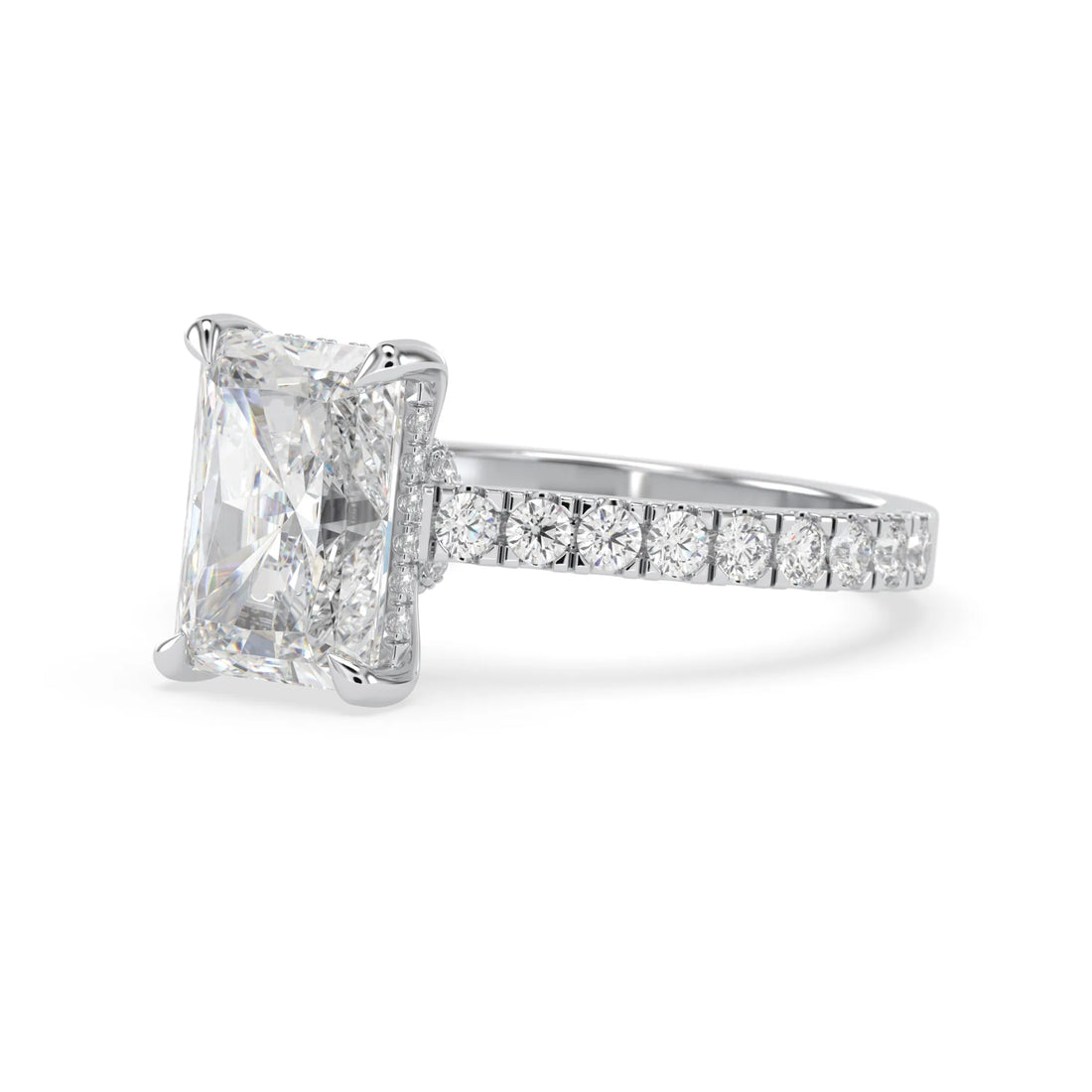 OctaPearl 3.50 ct Radiant Hidden Halo Lab Grown Diamond Pave Engagement Ring