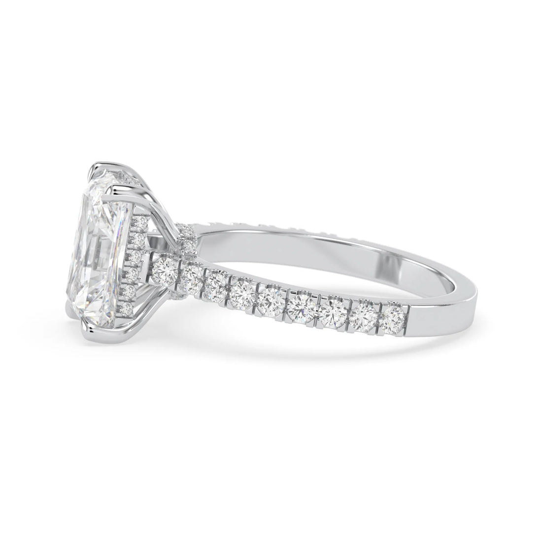 OctaPearl 3.50 ct Radiant Hidden Halo Lab Grown Diamond Pave Engagement Ring