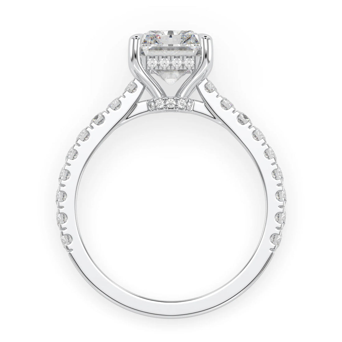 OctaPearl 3.50 ct Radiant Hidden Halo Lab Grown Diamond Pave Engagement Ring