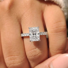 OctaPearl 3.50 ct Radiant Hidden Halo Lab Grown Diamond Pave Engagement Ring - alternate view