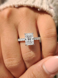OctaPearl 3.50 ct Radiant Hidden Halo Lab Grown Diamond Pave Engagement Ring
