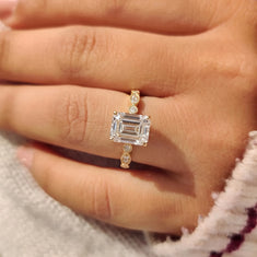 OctaPearl 2.00 ct Emerald Vintage Lab Grown Diamond Pave Engagement Ring - alternate view