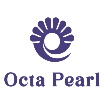 Octa Pearl logo with a purple shell-like design on a white background