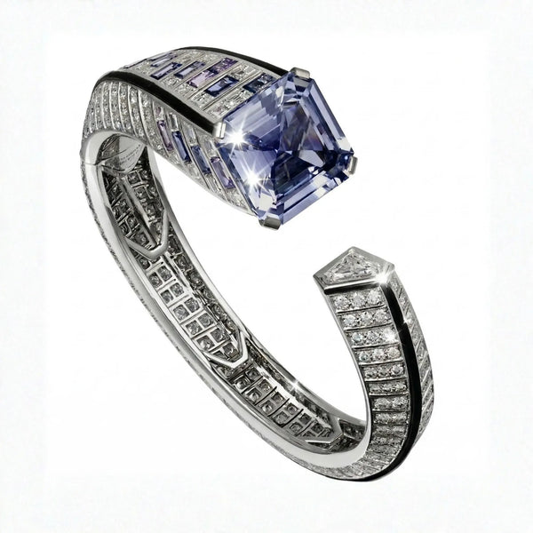 Blue CZ Statement Cuff Bracelet Luxury Iced Out Designer Bangle