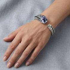 Blue CZ Statement Cuff Bracelet Luxury Iced Out Designer Bangle - alternate view