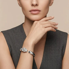 Panther Head Luxury Open Cuff Bracelet – Iced CZ Statement Bangle - alternate view