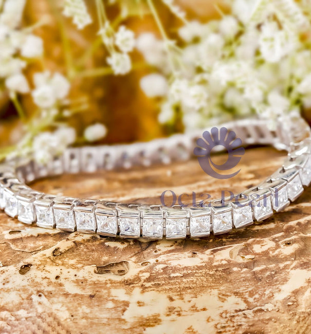 Bar Setting Princess Cut CZ Stone Classic Tennis Bracelet For Men & Women