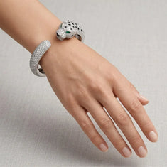 Iced Panther Head Cuff Bracelet – Hip Hop Moissanite Statement Piece - alternate view