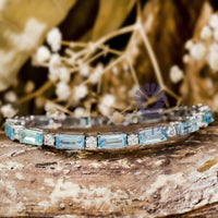 9x4.50 MM Aqua Baguette With White Round Cut CZ Stone Tennis Bracelet For Women