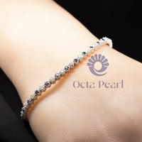 Blue Sapphire With White Round Cut CZ Stone Hexagon Shape Tennis Bracelet For Gift