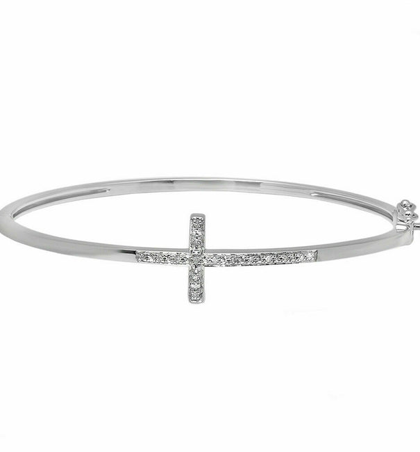 1.30 MM Round Cut Moissanite Sideways Cross Bangle Bracelet ( 2/7 TCW )