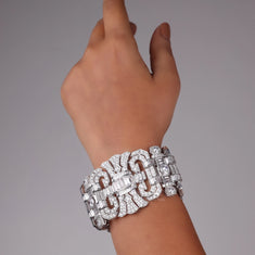CZ Stone Art Deco Vintage Inspired Wide Statement Party Wear Bracelet - alternate view