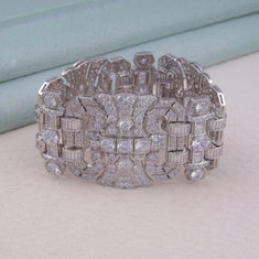 CZ Stone Art Deco Vintage Inspired Wide Statement Party Wear Bracelet