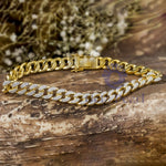 925 Silver Round Cut CZ Stone Curb Cuban Link Tennis Bracelet For Men