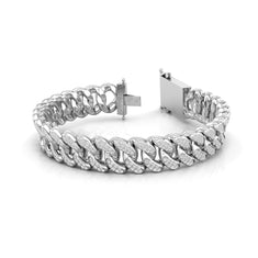 925 Silver Round Cut CZ Stone Curb Cuban Link Tennis Bracelet For Men