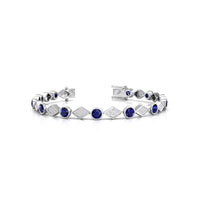 Blue Sapphire & White Round Cut CZ Stone Rhombus Shape Tennis Bracelet For Birthday Gift