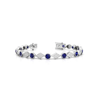 Blue Sapphire & White Round Shape Tennis Bracelet