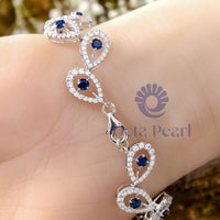 White & Blue Sapphire Round CZ Stone Teardrop Style Beautiful Tennis Bracelet For Any Occasion