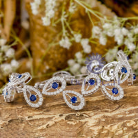 White & Blue Sapphire Round CZ Stone Teardrop Style Beautiful Tennis Bracelet For Any Occasion