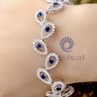 White & Blue Sapphire Round CZ Stone Teardrop Style Beautiful Tennis Bracelet For Any Occasion