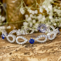 Blue Sapphire With Round White CZ Stone Teardrop Style Tennis Bracelet For ladies