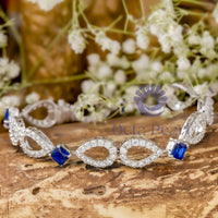 Blue Sapphire With Round White CZ Stone Teardrop Style Tennis Bracelet For ladies