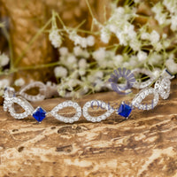 Blue Sapphire With Round White CZ Stone Teardrop Style Tennis Bracelet For ladies