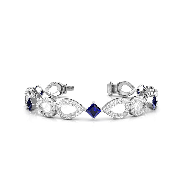 Blue Sapphire With Round White CZ Stone Teardrop Style Tennis Bracelet For ladies