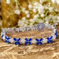 Blue Sapphire Marquise And Pear & Round Cut White CZ Stone Butterfly Inspire Tennis Bracelet