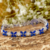 Blue Sapphire Marquise And Pear & Round Cut White CZ Stone Butterfly Inspire Tennis Bracelet