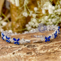 Blue Sapphire Marquise And Pear & Round Cut White CZ Stone Butterfly Inspire Tennis Bracelet