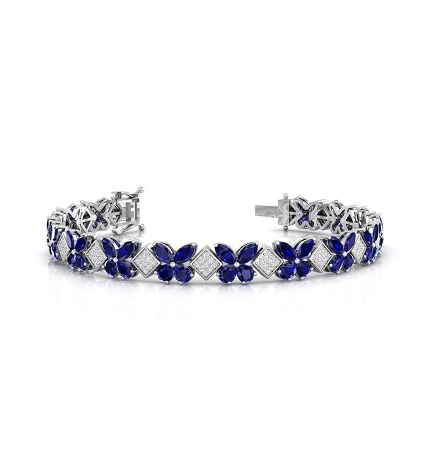 Blue Sapphire Marquise And Pear & Round Cut White CZ Stone Butterfly Inspire Tennis Bracelet