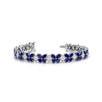 Blue Sapphire Marquise And Pear & Round Cut White CZ Stone Butterfly Inspire Tennis Bracelet