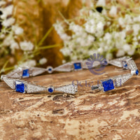 White And Blue Sapphire Princess & Round Cut CZ Stone Tennis Bracelet For Women