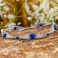 White And Blue Sapphire Princess & Round Cut CZ Stone Tennis Bracelet For Women