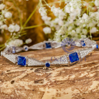 White And Blue Sapphire Princess & Round Cut CZ Stone Tennis Bracelet For Women