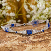 White And Blue Sapphire Princess & Round Cut CZ Stone Tennis Bracelet For Women