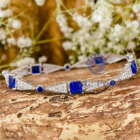 White And Blue Sapphire Princess & Round Cut CZ Stone Tennis Bracelet For Women