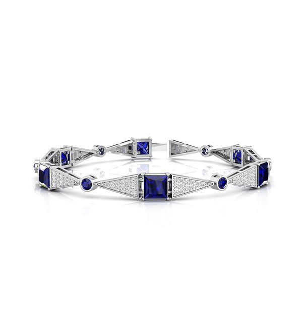 White And Blue Sapphire Princess & Round Cut CZ Stone Tennis Bracelet For Women