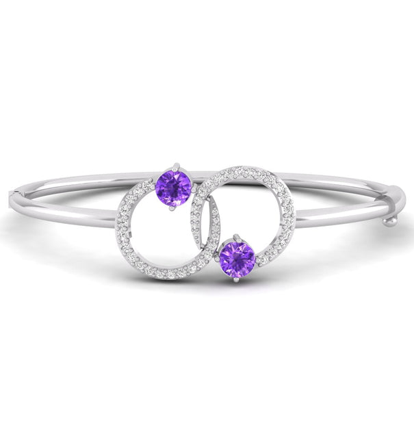 Beautiful Purple With White Round Cut Interlocked Half Two Circle Bangle Bracelet