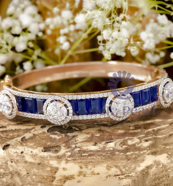 Blue Sapphire Emerald With Multi Cut CZ Stone Studded Bangle Bracelet