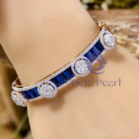 Blue Sapphire Emerald With Multi Cut CZ Stone Studded Bangle Bracelet